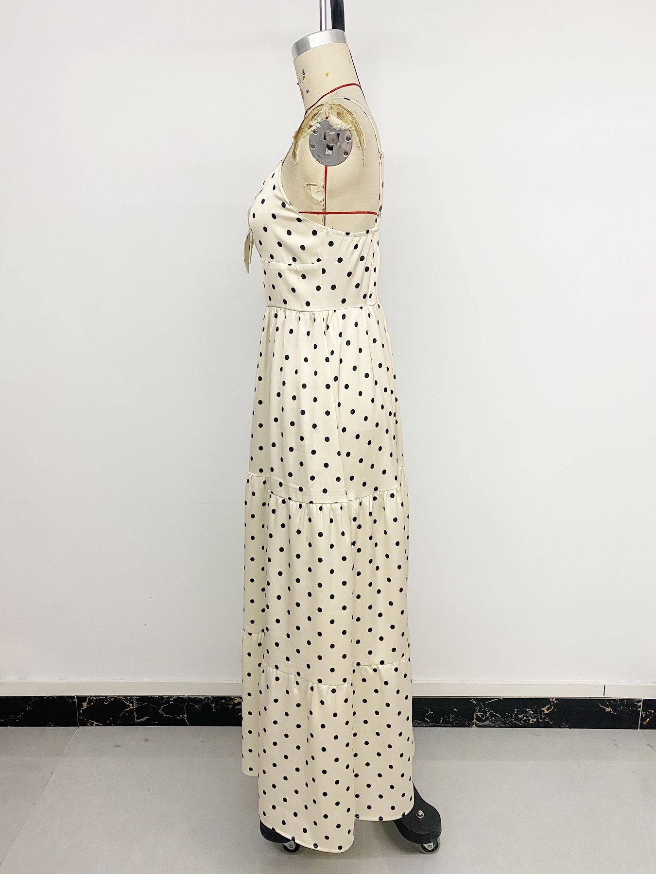 Polka Dot Bow Front Tiered Maxi Dress Cream