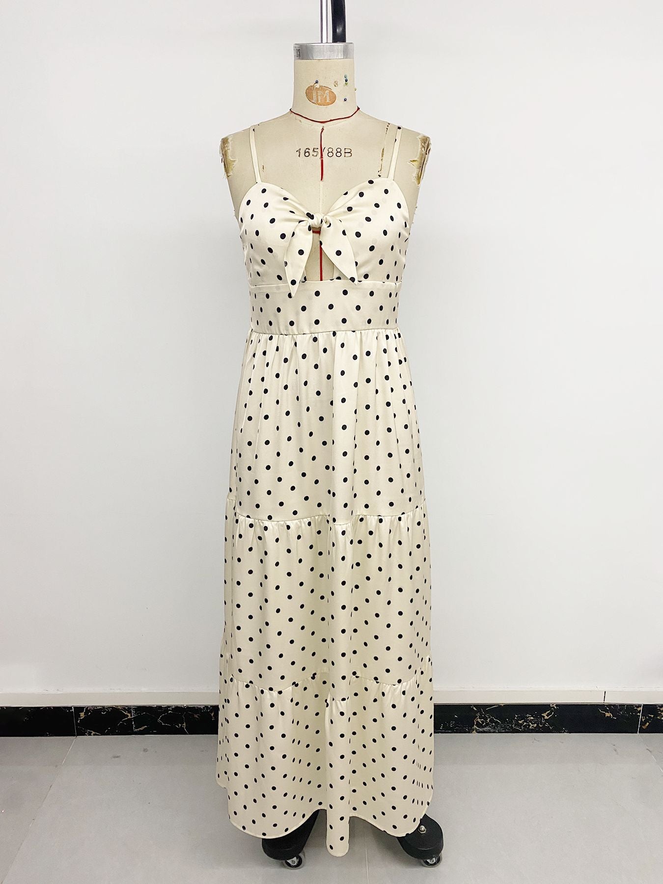 Polka Dot Bow Front Tiered Maxi Dress Cream