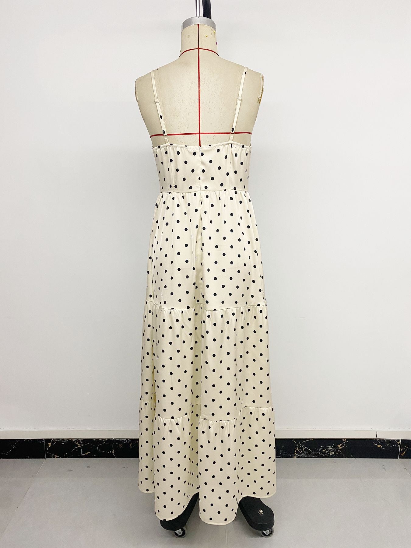 Polka Dot Bow Front Tiered Maxi Dress Cream