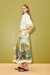 Women’s Tropical Print Maxi Shirt Dress with Waist Tie