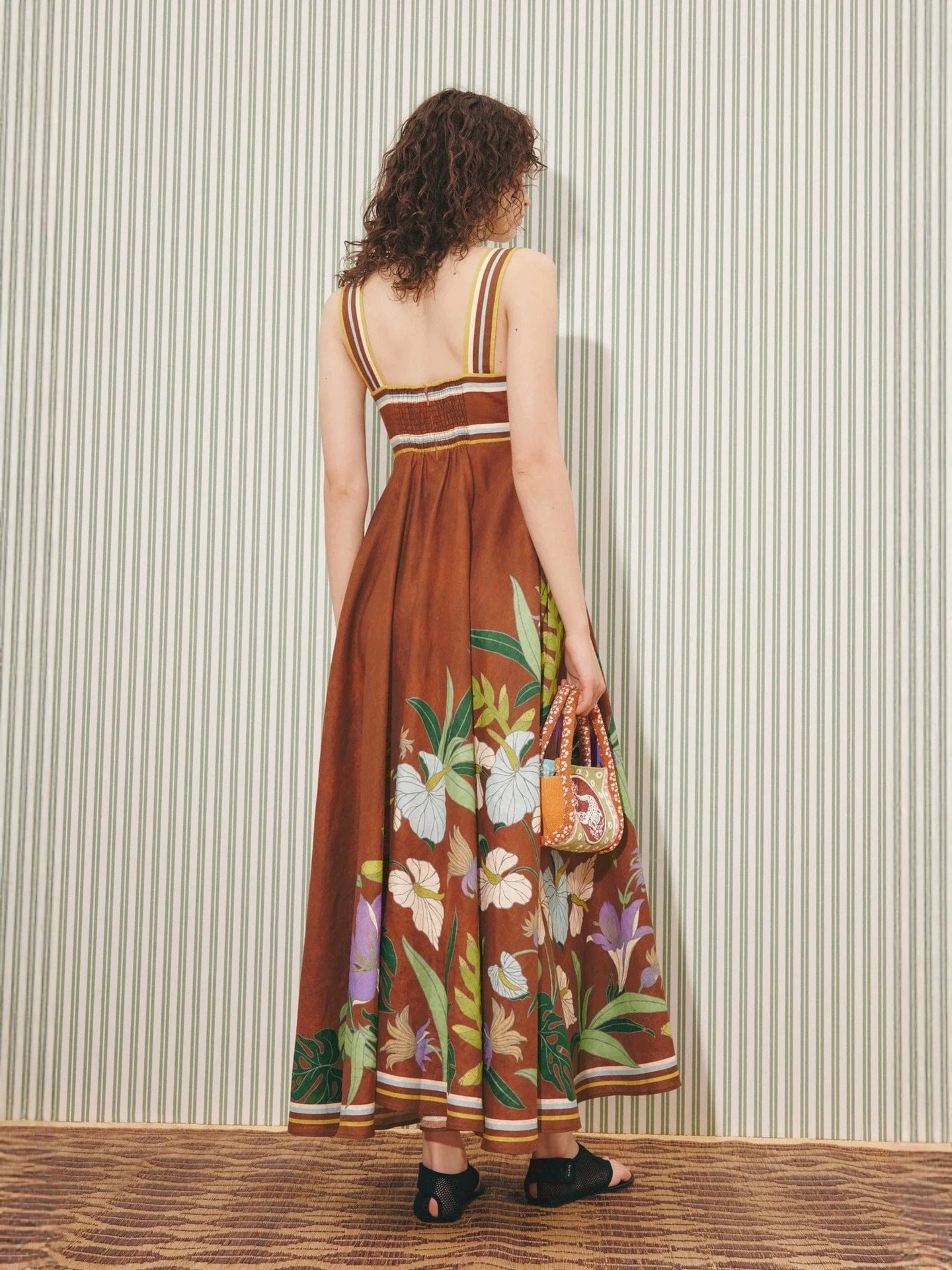Women’s Floral Print Maxi Dress with Strappy Neckline