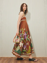 Women’s Floral Print Maxi Dress with Strappy Neckline