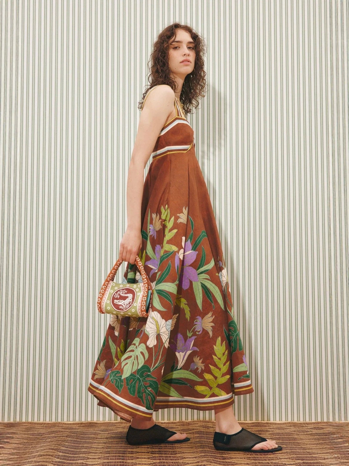 Women’s Floral Print Maxi Dress with Strappy Neckline