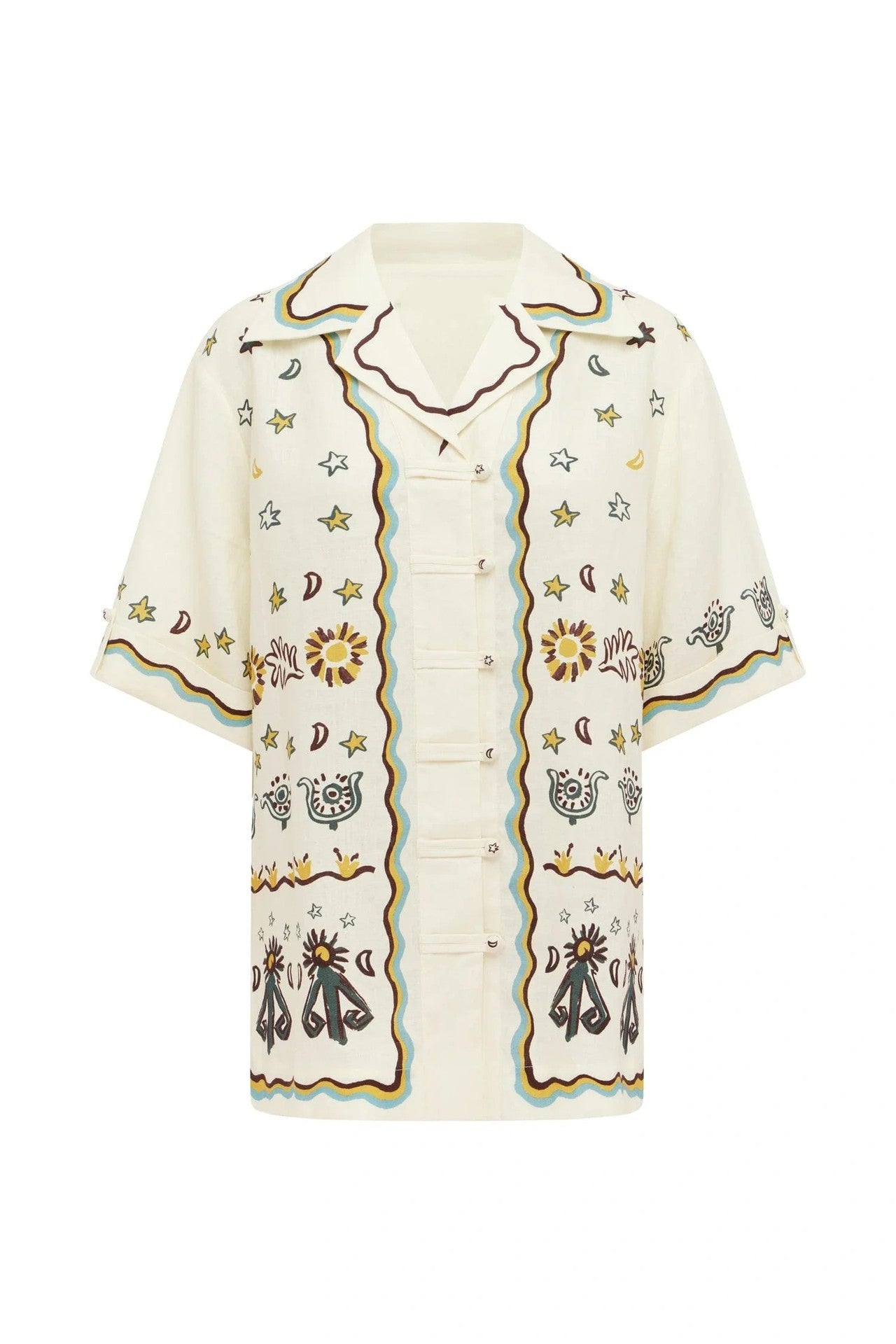 Women’s Printed Button-Up Shirt and Shorts Set