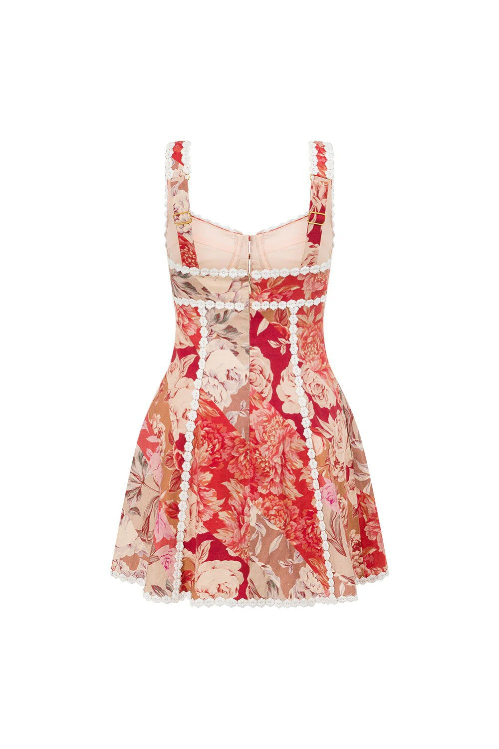 Red Floral So LaFleur Print, Premium Linen Lace-Up Corset Dr