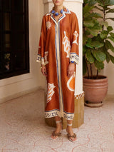 Women`s Silk Twill Shirtdress – Relaxed Fit Long Sleeve Midi