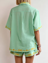 Relaxed Fit Embroidered Short Sleeve  Shirt  & Short