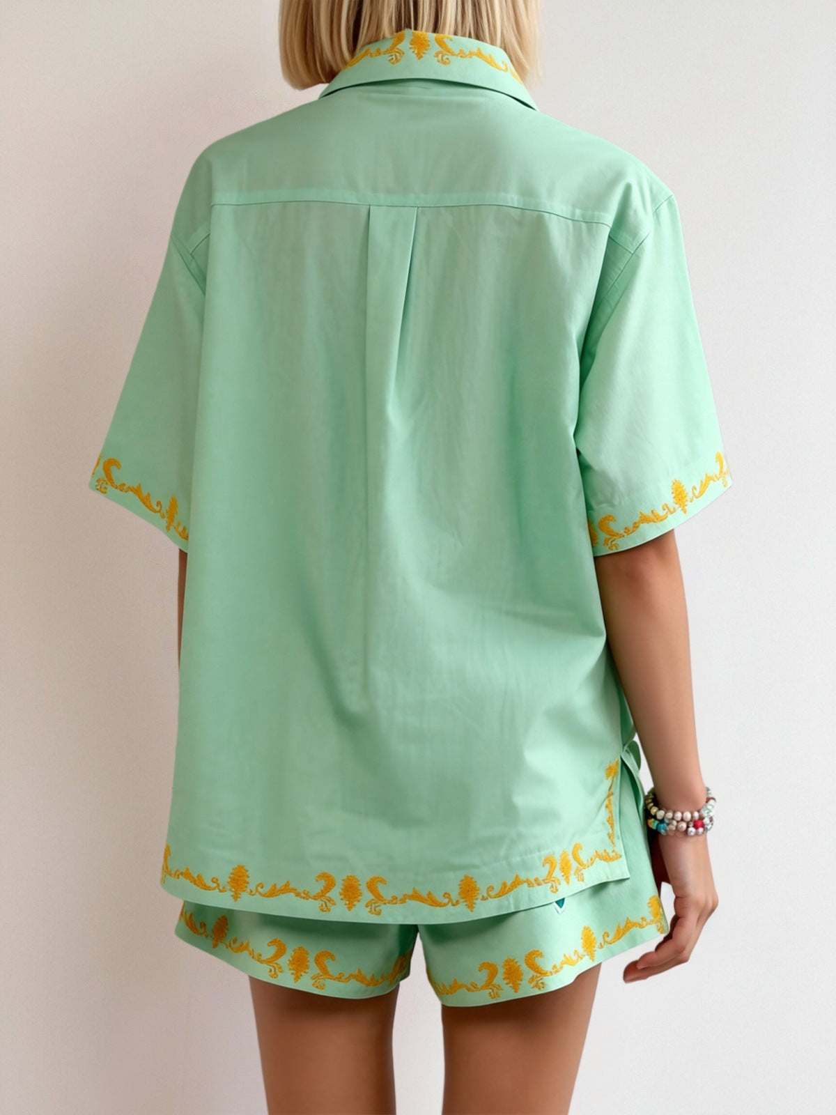 Relaxed Fit Embroidered Short Sleeve  Shirt  & Short