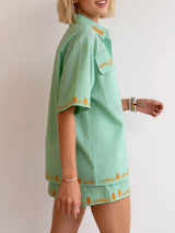 Relaxed Fit Embroidered Short Sleeve  Shirt  & Short