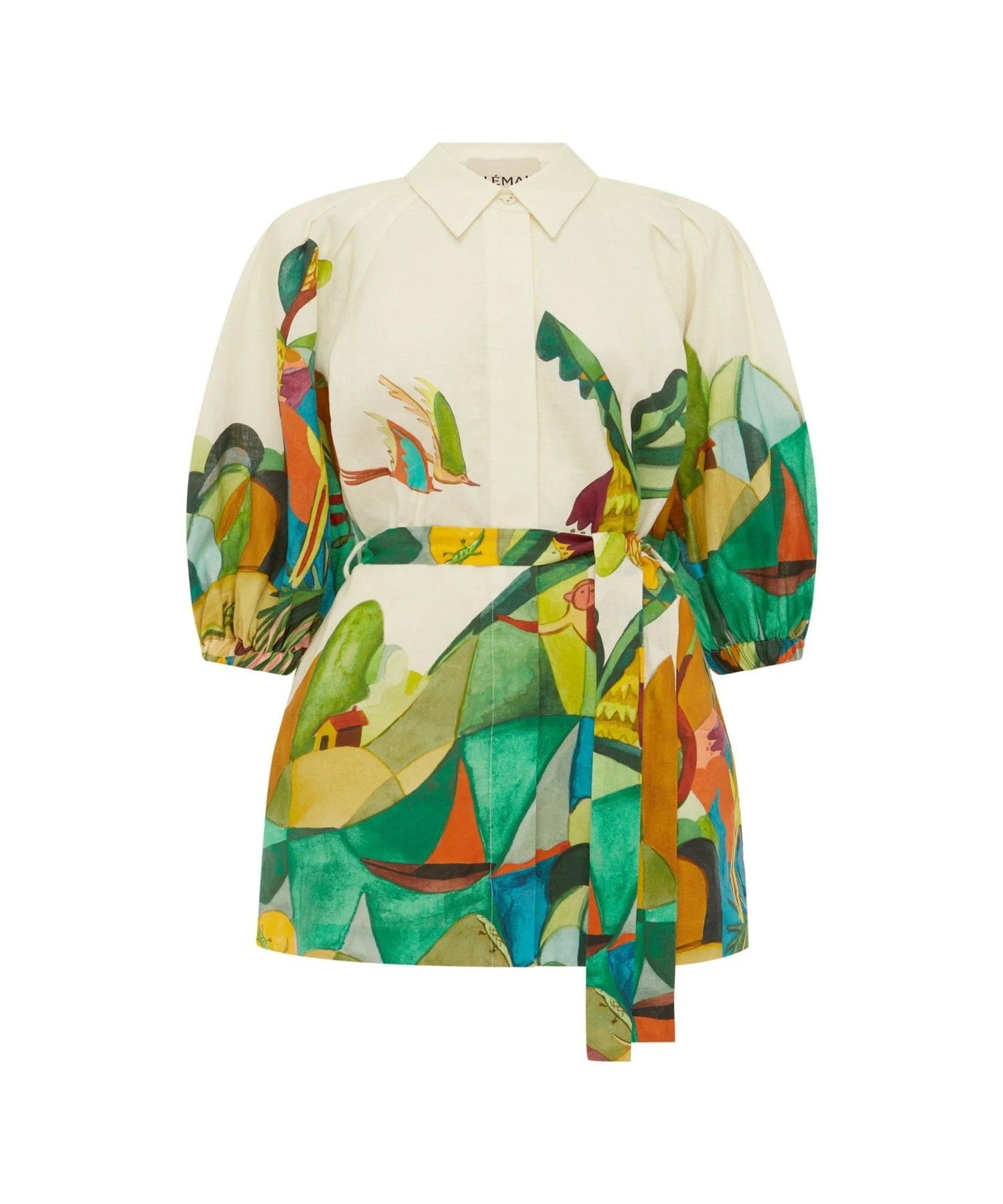 Women`s Artistic Landscape Linen Mini Shirtdress