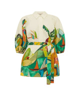 Women`s Artistic Landscape Linen Mini Shirtdress