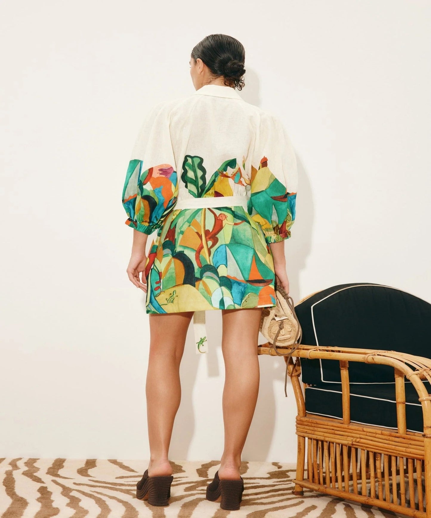 Women`s Artistic Landscape Linen Mini Shirtdress