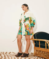 Women`s Artistic Landscape Linen Mini Shirtdress