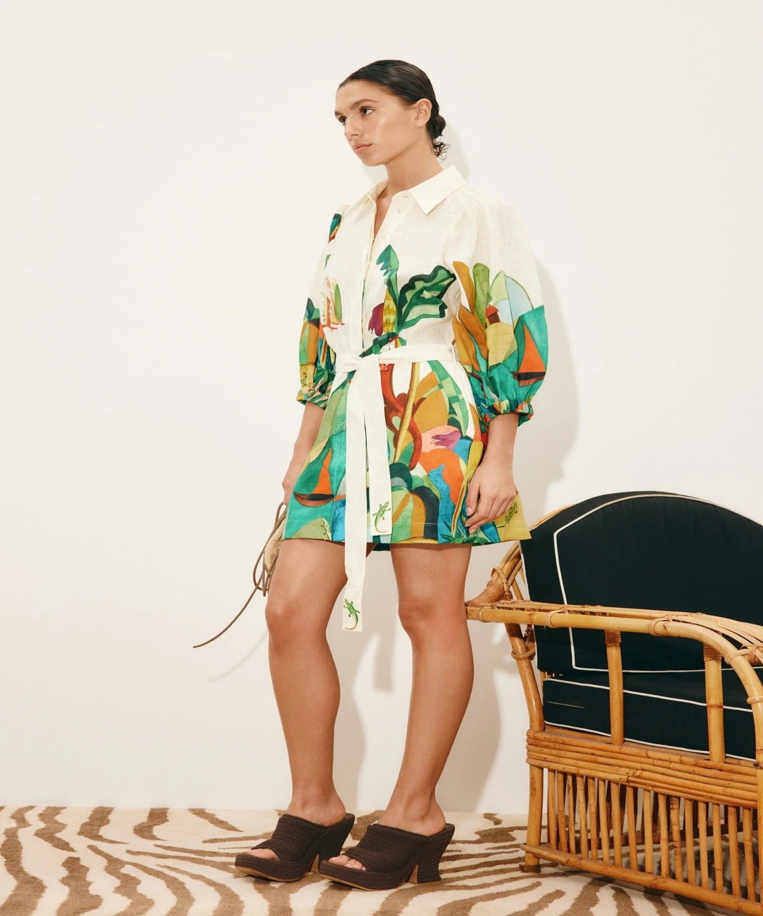 Women`s Artistic Landscape Linen Mini Shirtdress