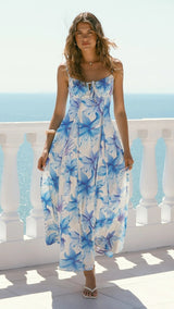 Women`s Floral Print Sweetheart  Beach Maxi Dress