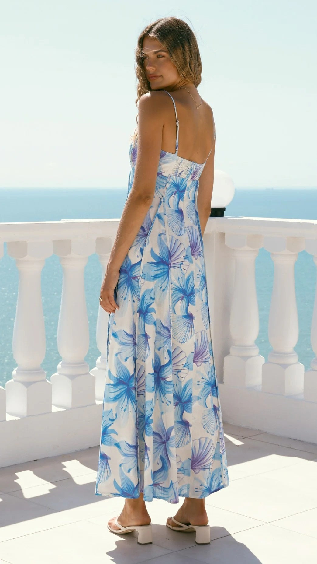 Women`s Floral Print Sweetheart  Beach Maxi Dress