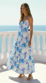 Women`s Floral Print Sweetheart  Beach Maxi Dress