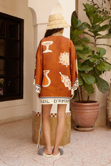 Women`s Terracotta Linen Beach Cover-Up Kimono Style