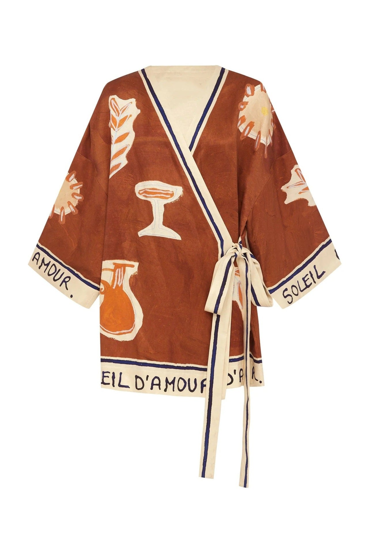 Women`s Terracotta Linen Beach Cover-Up Kimono Style
