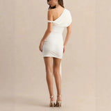 Goddess Ruched One-Shoulder Mini Dress