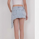 Street-Style Asymmetrical Denim Skirt