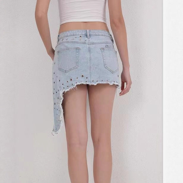 Street-Style Asymmetrical Denim Skirt