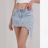 Street-Style Asymmetrical Denim Skirt