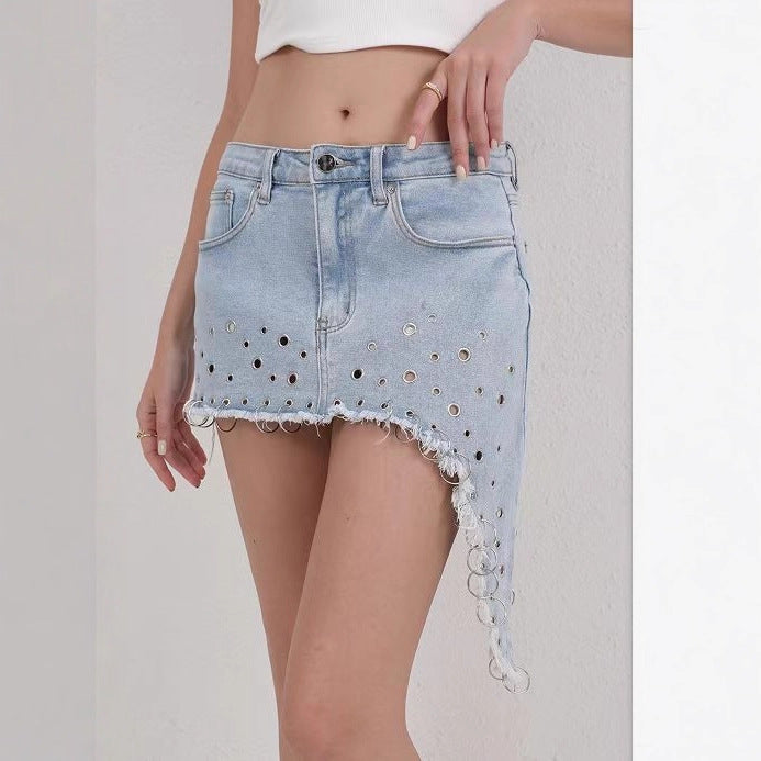 Street-Style Asymmetrical Denim Skirt
