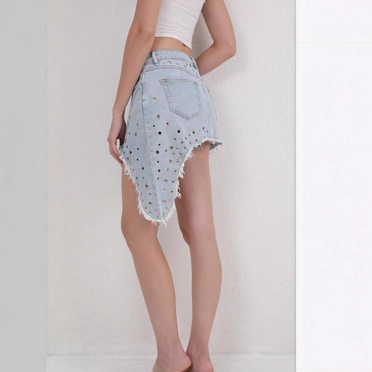 Street-Style Asymmetrical Denim Skirt