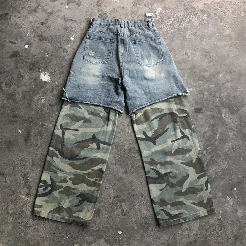 Urban Grunge Camo Patchwork Jeans