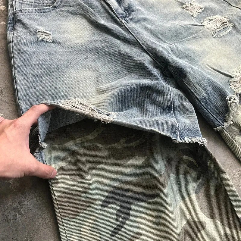 Urban Grunge Camo Patchwork Jeans