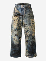 Avant-Garde Graffiti Print Ripped Jeans