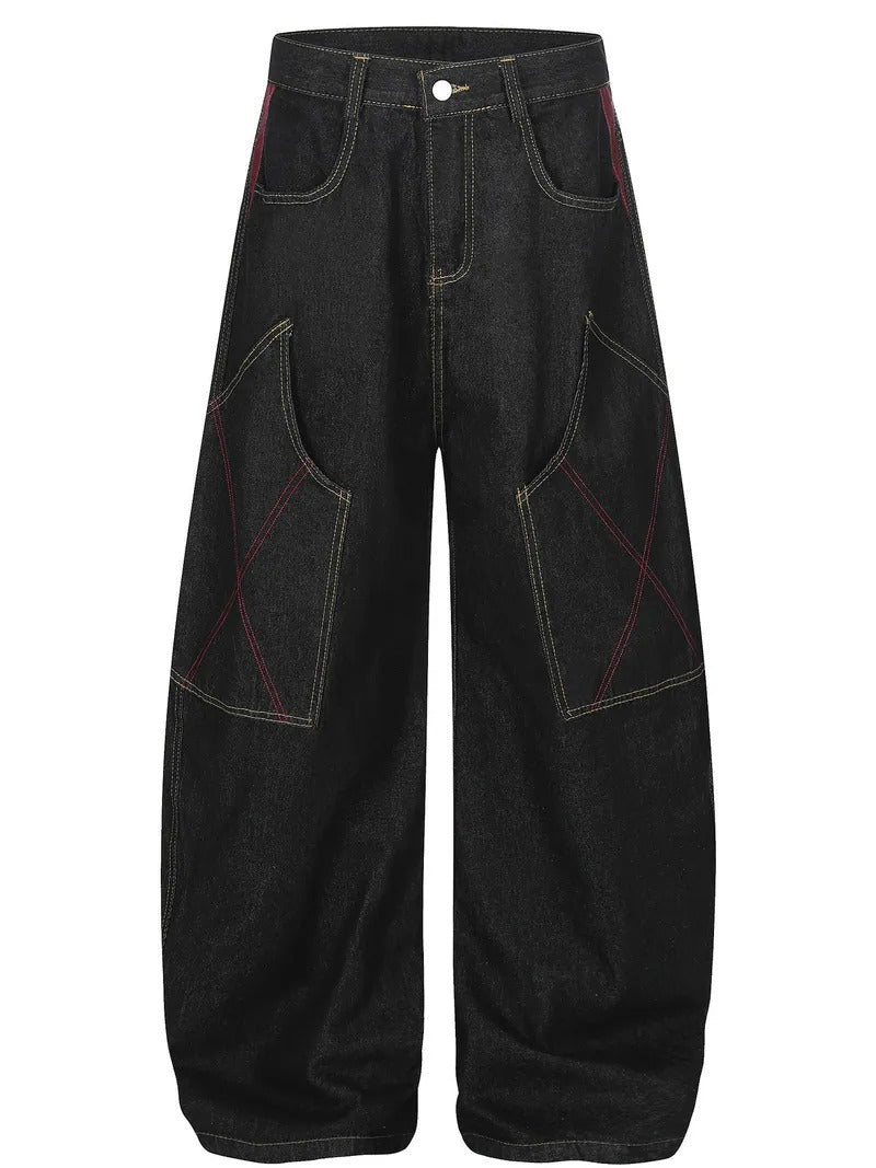 Urban Grunge Dark Wash Wide-Leg Jeans