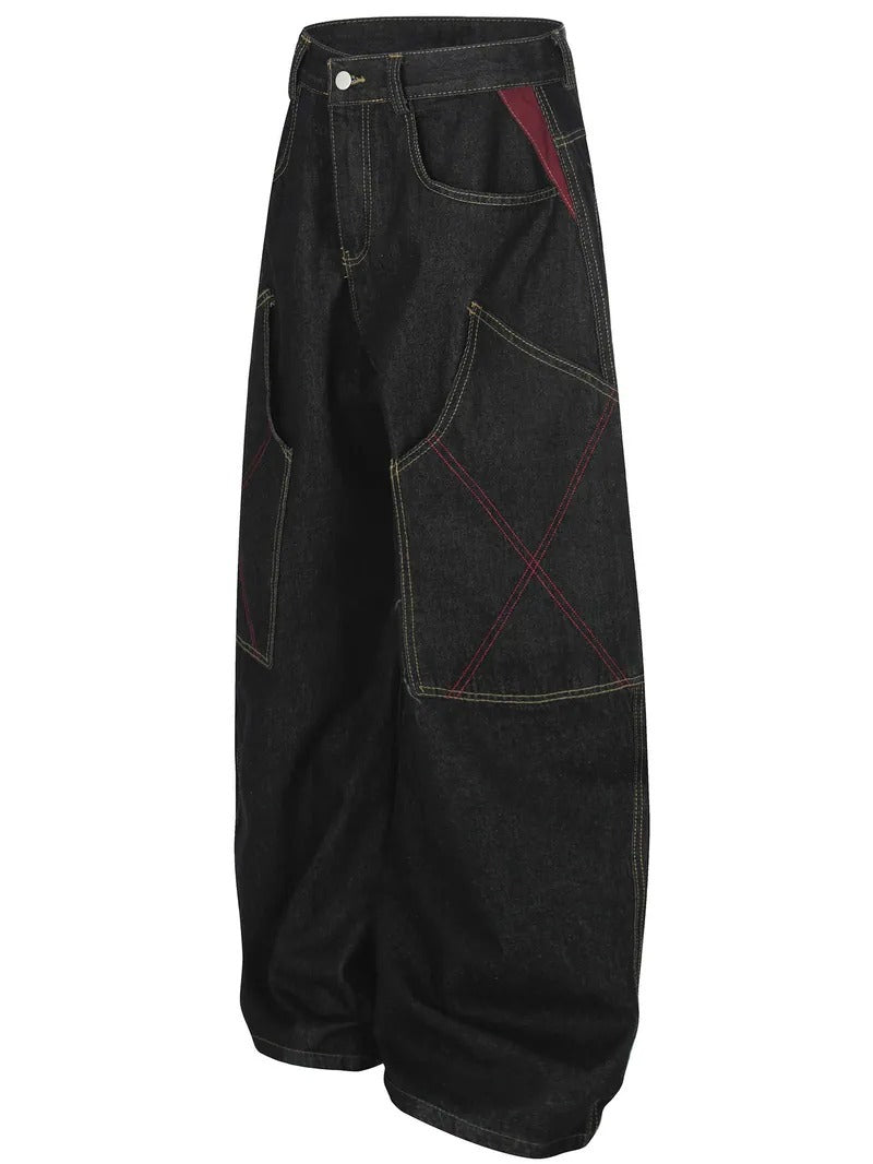 Urban Grunge Dark Wash Wide-Leg Jeans