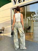 Vintage Acid-Wash Distressed Wide-Leg Jeans