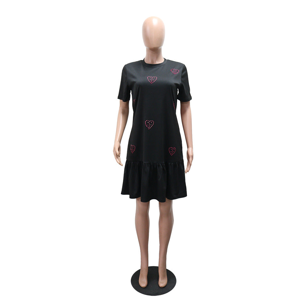 Romantic Rhinestone Heart T-Shirt Dress