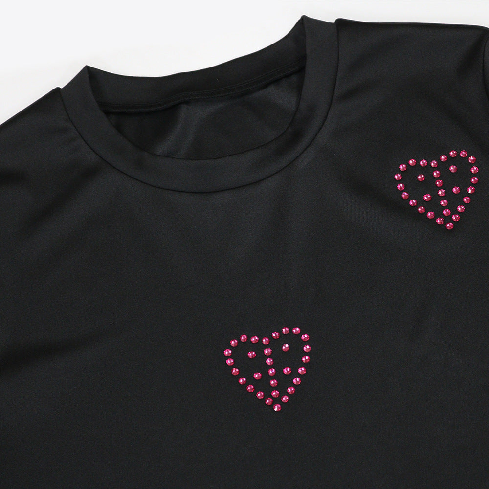 Romantic Rhinestone Heart T-Shirt Dress