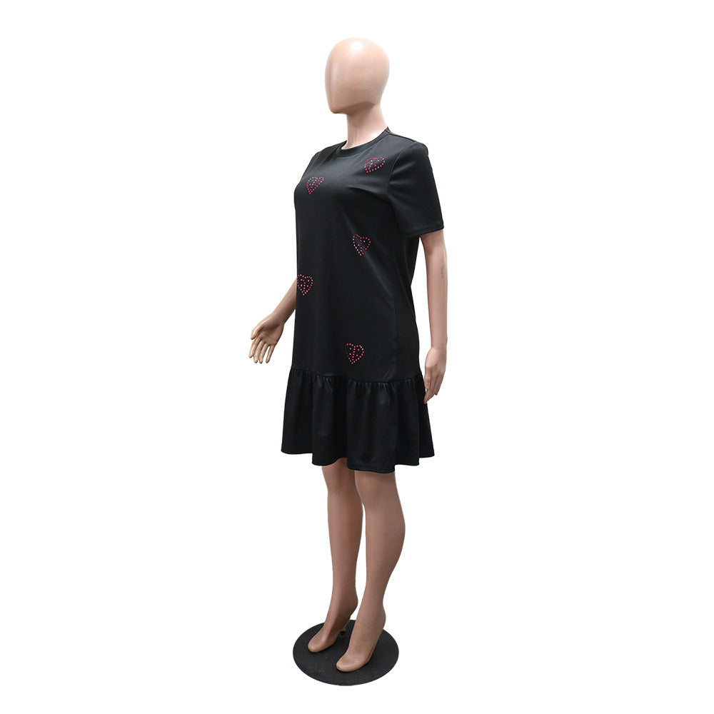 Romantic Rhinestone Heart T-Shirt Dress