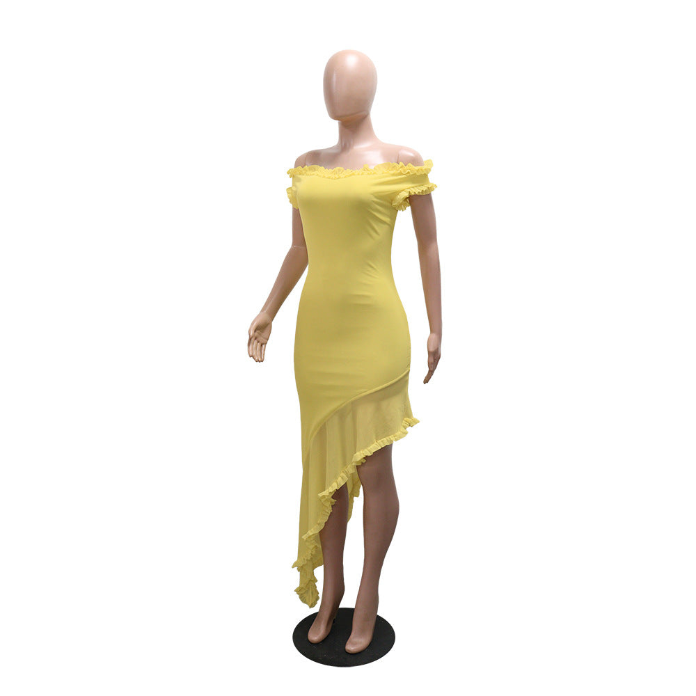 Pastel Yellow Off-Shoulder Mermaid Dress