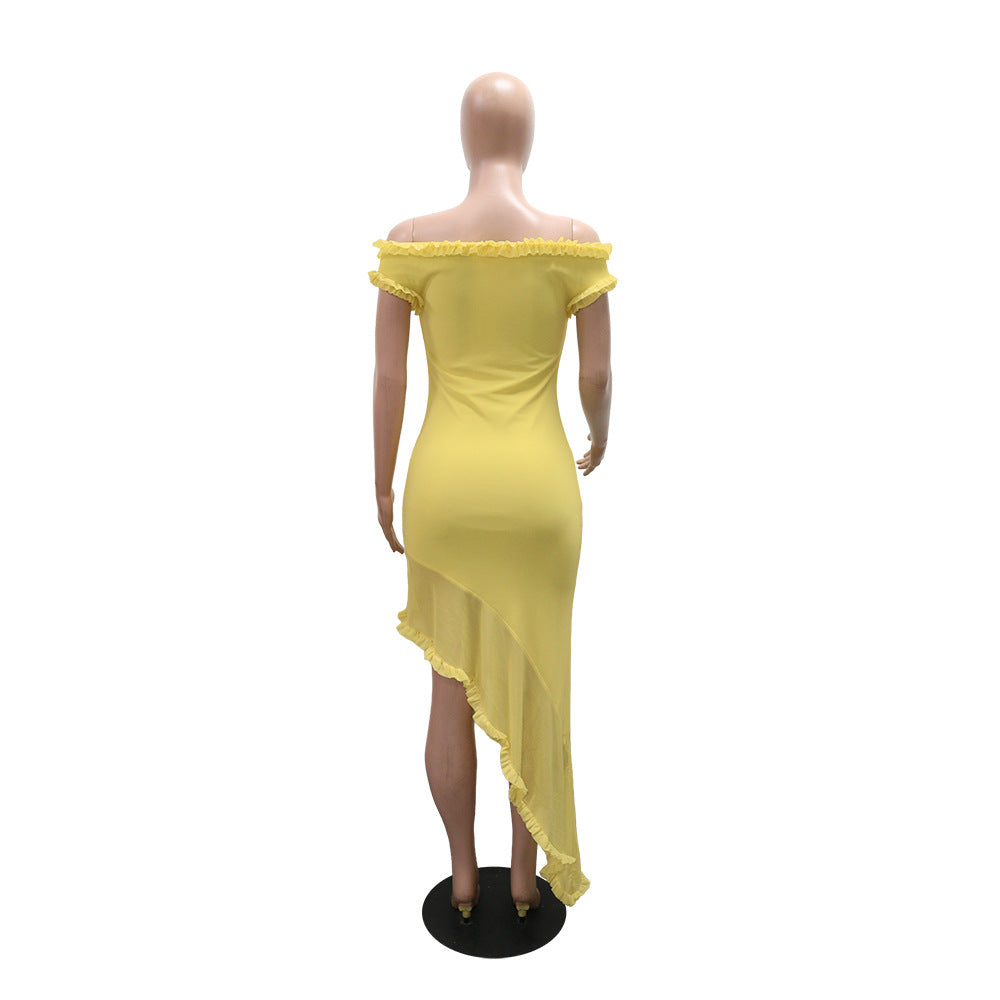 Pastel Yellow Off-Shoulder Mermaid Dress