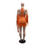 Neon Orange Ruched Mesh Halter Mini