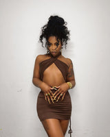 Goddess White Ruched Halter Mini Dress