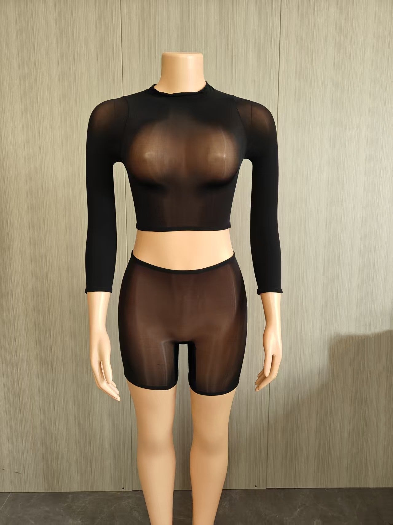 Midnight Sheer Mesh Crop & Shorts Set