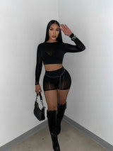 Midnight Sheer Mesh Crop & Shorts Set