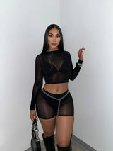 Midnight Sheer Mesh Crop & Shorts Set