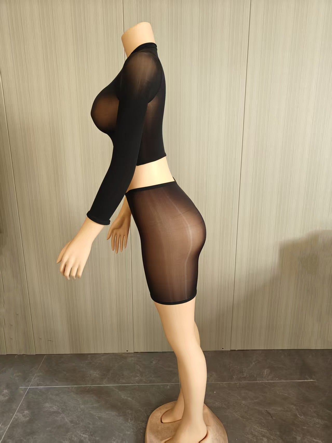 Midnight Sheer Mesh Crop & Shorts Set