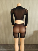 Midnight Sheer Mesh Crop & Shorts Set