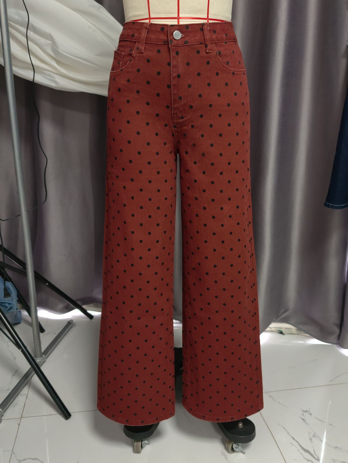 Retro Polka Dot Wide-Leg Jeans