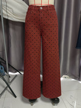 Retro Polka Dot Wide-Leg Jeans