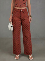 Retro Polka Dot Wide-Leg Jeans